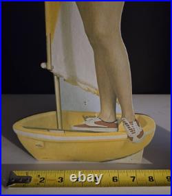 Vtg 1970s Kodak Camera Countertop Boat Girl Advertising Sign Cardboard 21