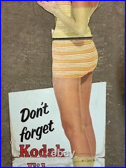 Vtg 50s 60 Kodak Film Lady Bathing Suit Store Display Advertising Sign #14 WOW