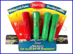 Vtg 50s BRIGHT STAR Flashlight advertising Store Display Sign atomic age plastic