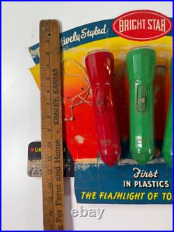 Vtg 50s BRIGHT STAR Flashlight advertising Store Display Sign atomic age plastic