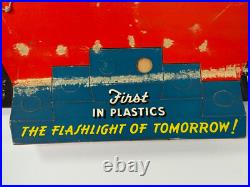 Vtg 50s BRIGHT STAR Flashlight advertising Store Display Sign atomic age plastic