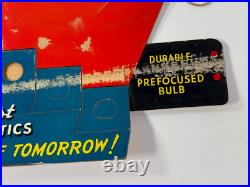 Vtg 50s BRIGHT STAR Flashlight advertising Store Display Sign atomic age plastic