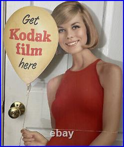 Vtg 60s 60 Kodak Film Girl with Balloon Store Display Advertising Sign