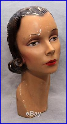Vtg Antique 14.5 Woman's Head Mannequin Store Display 1930's-40's