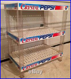Vtg Crystal Pepsi Store Display Shelf Pop Can Soda Bottle Stand Rack Cola 90s