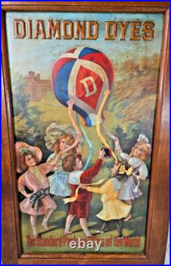Vtg. DIAMOND DYES Wooden Cabinet Oak Country Store Tin Litho + Oak Display