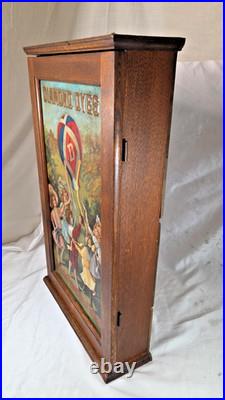 Vtg. DIAMOND DYES Wooden Cabinet Oak Country Store Tin Litho + Oak Display