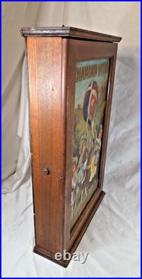Vtg. DIAMOND DYES Wooden Cabinet Oak Country Store Tin Litho + Oak Display