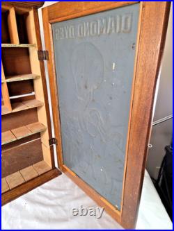 Vtg. DIAMOND DYES Wooden Cabinet Oak Country Store Tin Litho + Oak Display