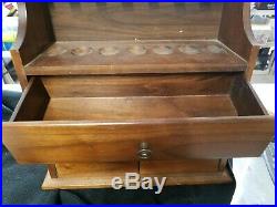 Vtg Decatur Walnut Three-Tiered Pipe Rack Stand Drawer Door Table Display Store