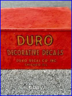 Vtg Duro Decorative Decals Metal Advertising General Store Display Box