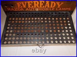 Vtg EVEREADY Mazda Automobile Lamps Dealer Display Counter Top Cabinet, ca 1920s
