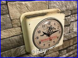 Vtg Ge Winchester Repeating Arms Old Gun Shop Dealer Advertising Wall Clock Sign