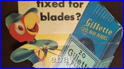 Vtg Gillette Sharpie Parrot Safety Razor Blade Counter Display Sign Advertising