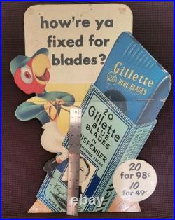 Vtg Gillette Sharpie Parrot Safety Razor Blade Counter Display Sign Advertising