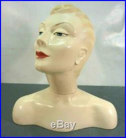 Vtg Life Size 1940's Style Mannequin Head Bust Art Deco Store Hat Display