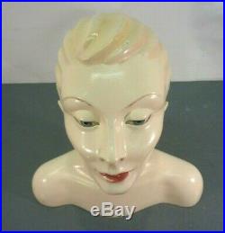 Vtg Life Size 1940's Style Mannequin Head Bust Art Deco Store Hat Display