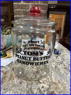 Vtg Pyro Glaze Eat TOM'S 5 Cent Peanut Butter Sandwiches Jar