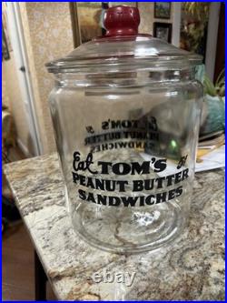 Vtg Pyro Glaze Eat TOM'S 5 Cent Peanut Butter Sandwiches Jar
