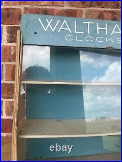 Vtg Waltham Clocks-clock company display counter? Wooden & glass advertising