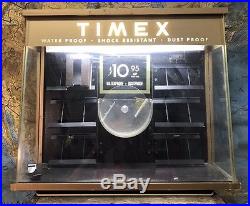 WORKS Ca 60s VTG TIMEX LIGHTED ROTATING TABLETOP WATCH GLASS DISPLAY WATERPROOF