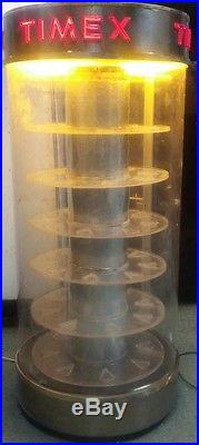 Working Vintage Timex Lighted Rotating Countertop Watch Display Case