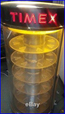 Working Vintage Timex Lighted Rotating Countertop Watch Display Case