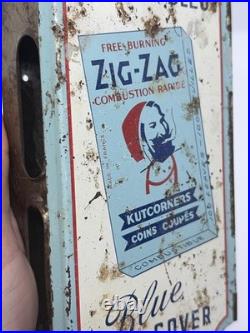 Zig-Zag Blue Cover Metal Display Holder/Dispenser wear rust vintage