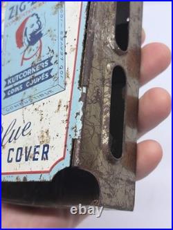 Zig-Zag Blue Cover Metal Display Holder/Dispenser wear rust vintage